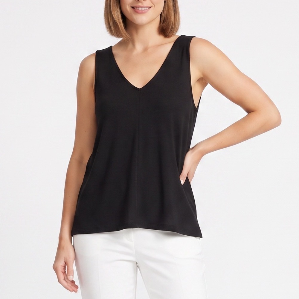 Gap Tank Top Womens Large Black V-Neck Sleeveless Knit Basic Excellent